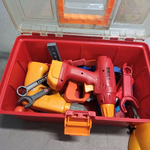 Children's toolbox with various tools like new and gift Bob the Builder workbench