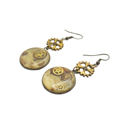 Vintage steampunk style earrings with brass gears like new