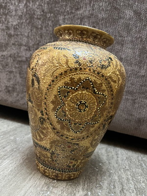 Satsuma Japanese ceramic vase set 1957, 2 pieces with authentic stamps
