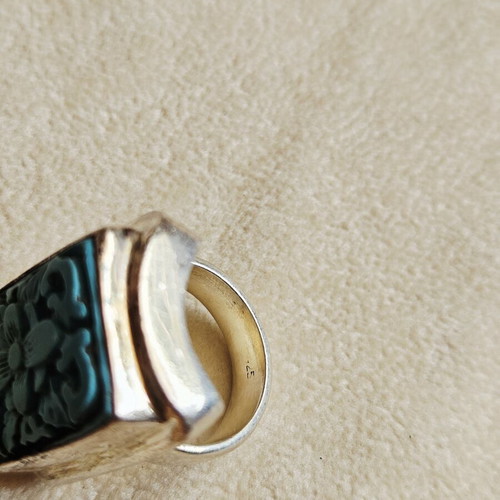 925 silver ring with turquoise carving, handmade