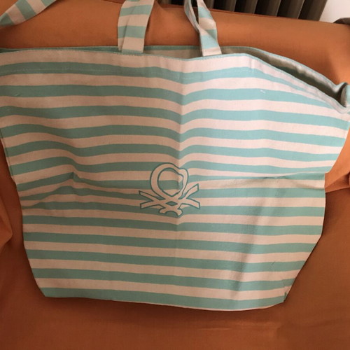 Benetton shopping bag like new, large striped cotton, crossbody