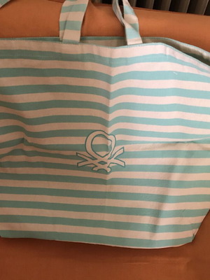 Benetton shopping bag like new, large striped cotton, crossbody
