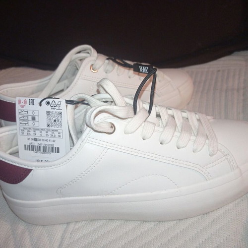 Zara flatform sneakers off-white with burgundy, size 37, like new