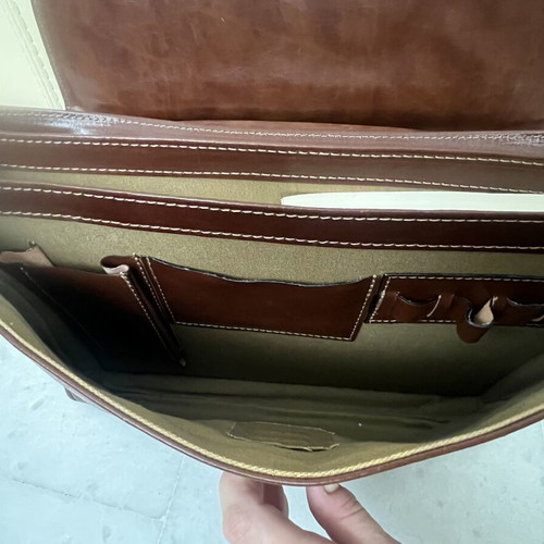 Vintage premium leather briefcase, brown, handmade in Greece
