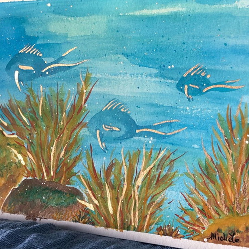 Gold fishes watercolour painting new, 15x20 cm
