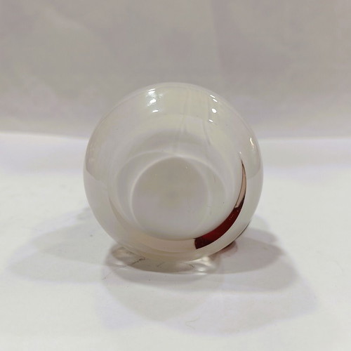 Vintage Italian Vase Flame handmade hand-blown Opalina glass with red swirl