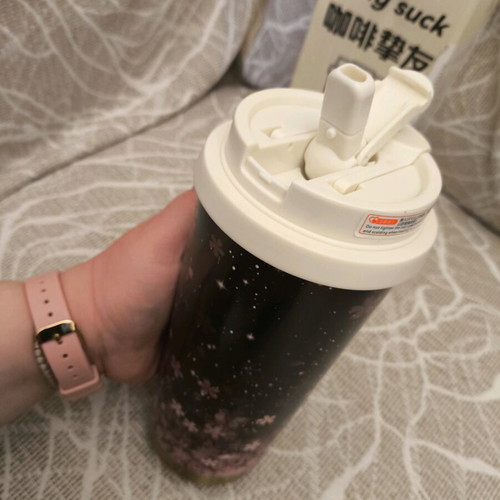 Floral Thermos Cup with Straw and Lid, New, 530 ml