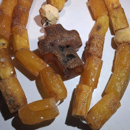 Amber Worry Beads with Cross Handmade New