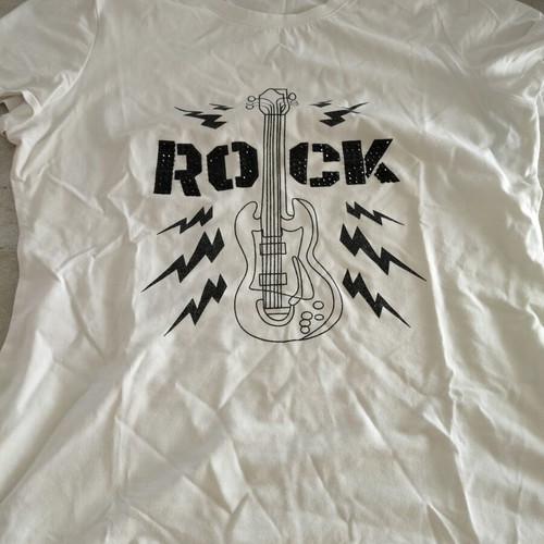 T-shirt with design used, size L, black and white
