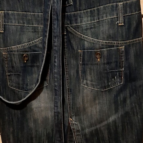 Zara denim skirt XL 42 with removable straps and metal buttons, like new