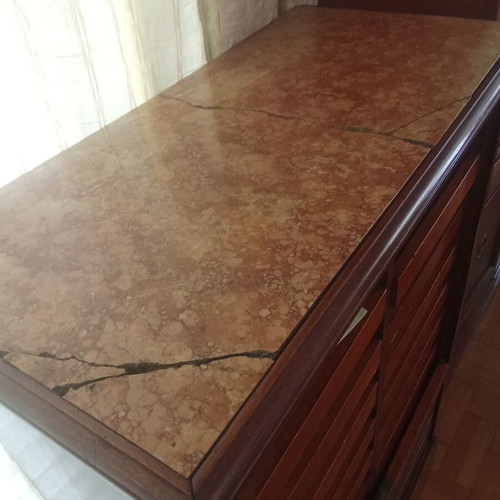 Filing Cabinet with Vertical Roll Door used, solid wood, marble top