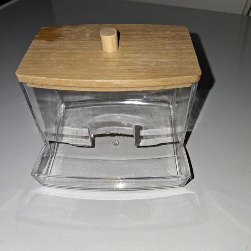 Cotton swab holder like new, wood and plastic