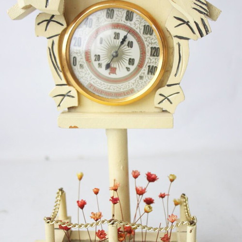 Vintage 70's Wooden Thermometer new from Taiwan