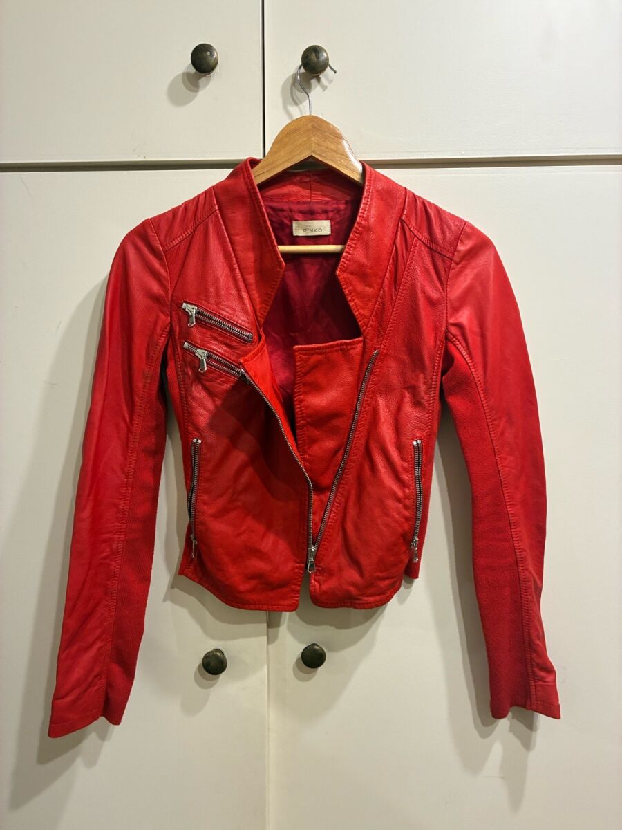 Pinko Red Leather Jacket used, size S - € 89,00 - Vendora.cy