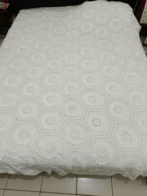 Old cotton knitted handmade blanket with pattern