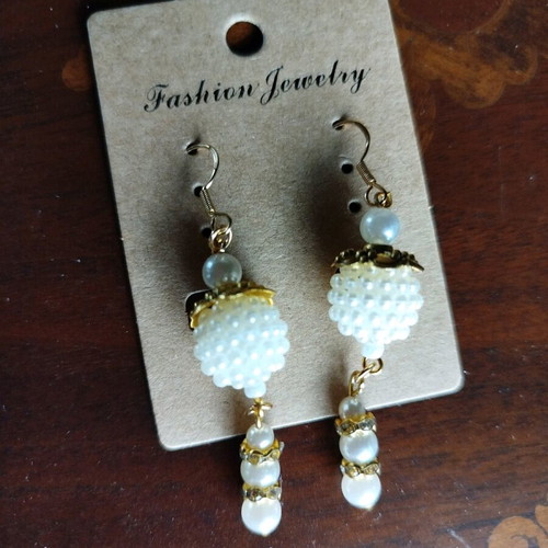 Pearl Bijou Earrings new, handmade with golden tones