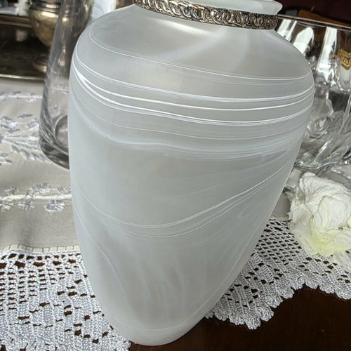 Vintage opaline vase with silver crown like new