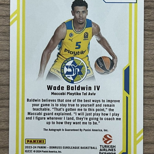 Panini Donruss Euroleague Basketball Dominators Wade Baldwin IV autograph like new