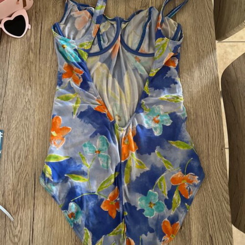 Vintage floral one-piece swimsuit, size XL