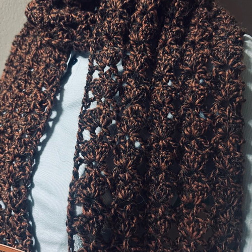 Handmade knitted set scarf, hat and gloves brown
