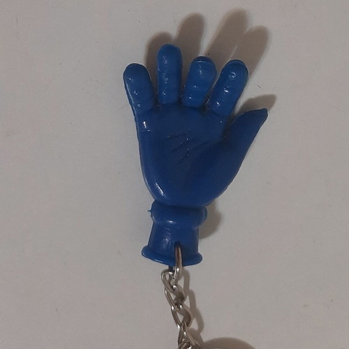 Vintage 80s flexible hand-shaped keychain, blue