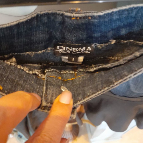 Cinema denim skirt and vest set with genuine leather like new