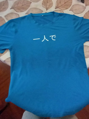 T-shirt blue with samurai warrior print, size Large, used