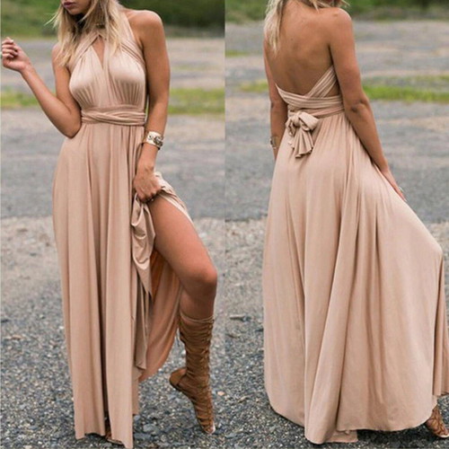 Convertible sleeveless dress size S new, beige