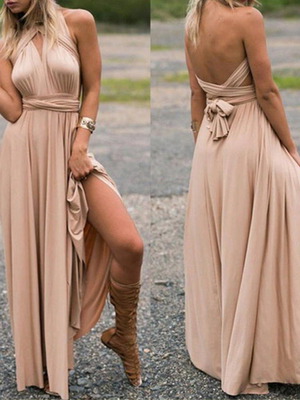 Convertible sleeveless dress size S new, beige