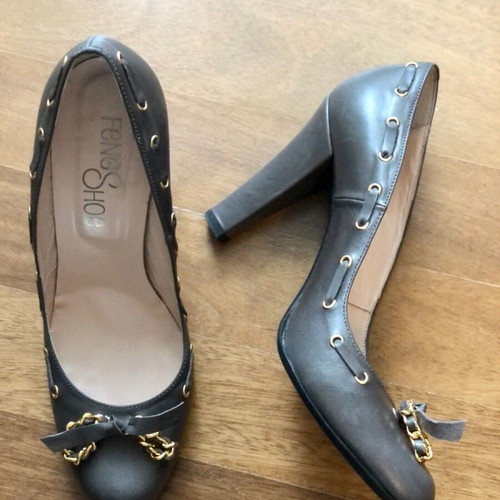 Feng Shoe gray leather pumps used, size 39