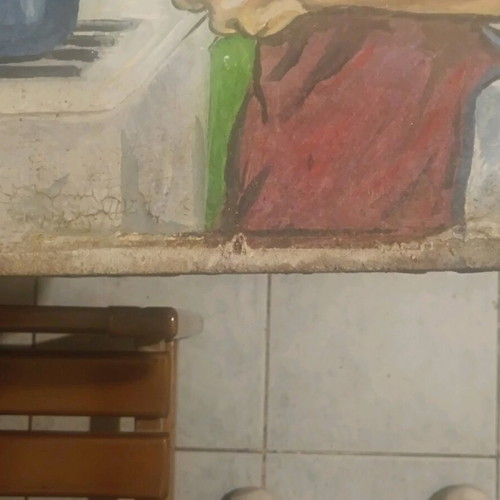 Handmade wooden painting used, retro coffee maker 50s