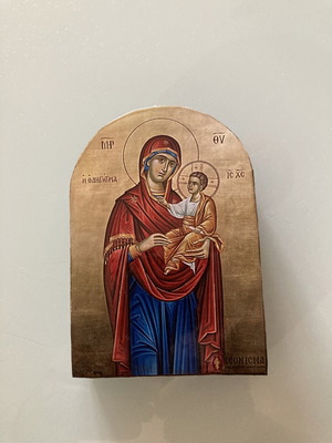 Icon of Panagia silk screen on pine wood