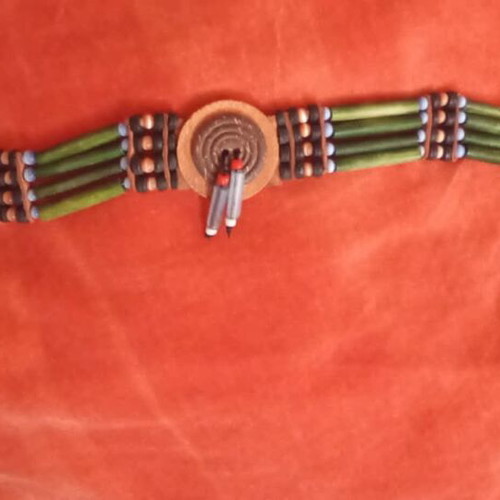 Choker with natural wood and glass beads, new, green and brown