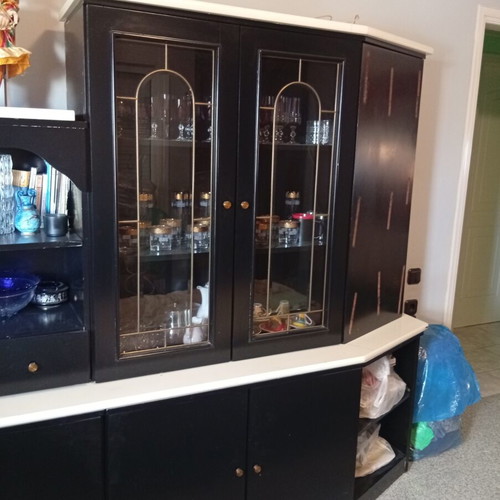 Vintage black and white lacquered living room unit