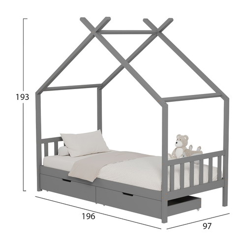 Children's bed frame used with drawers, solid pine wood, Montessori style