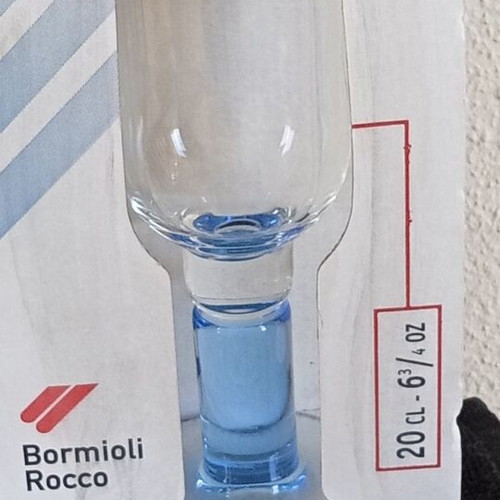 Set of 6 Bormioli Rocco Champagne Glasses with Blue Stem, New