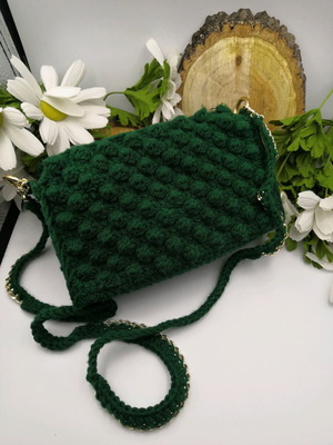 Handmade crochet green shoulder bag 21x13x5cm like new