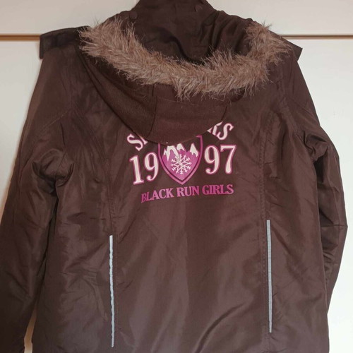Crivit Sports brown jacket like new with pink details and fur hood