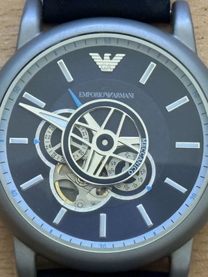 Emporio Armani Open-Heart AR60011 Αυτόματο Ρολόι Σαν Καινούργιο Δέρμα Μπλε