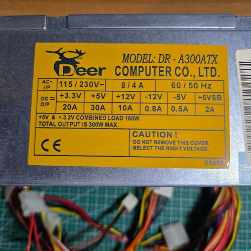 Vintage retro Deer DR-A300ATX 300W power supply used for old PC