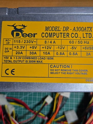 Vintage retro Deer DR-A300ATX 300W power supply used for old PC