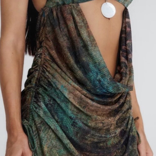 Outcast Arabi Thalassa mini dress size Small, brown and green
