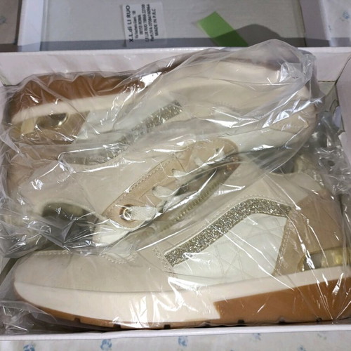 Sneakers flatform with heel beige/white and gold glitter new