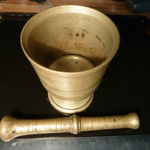 Antique bronze mortar with pestle used