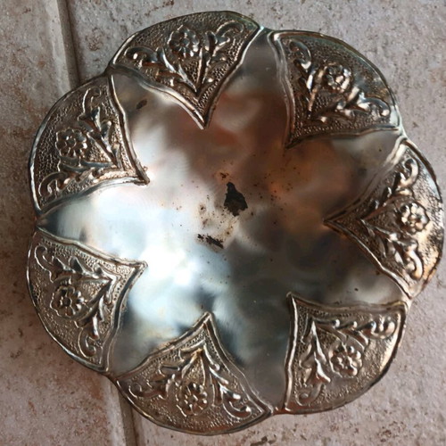 Silver-plated old tray and two used compotes