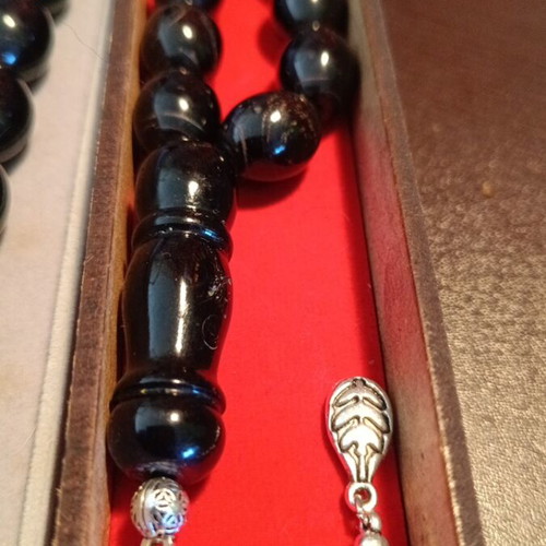 Worry beads handmade from black coral with silver Arabic tassel new