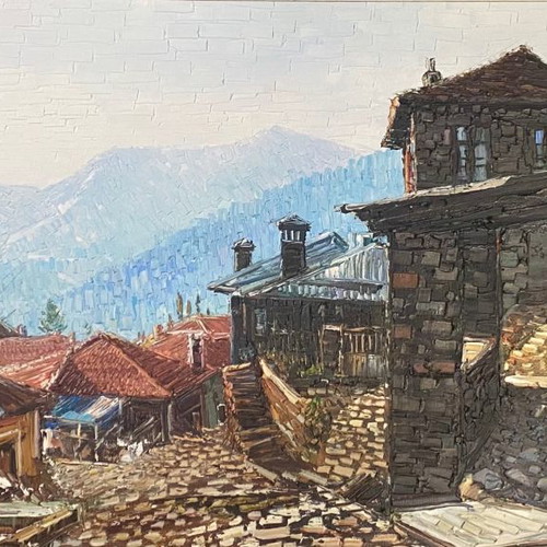 V. Zenetzis oil painting on canvas like new, Metsovo 45x75