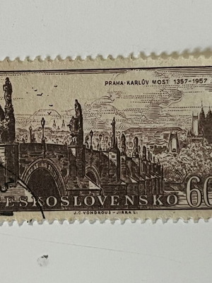 Vintage Czechoslovakia Stamp 1957 Charles Bridge Prague used