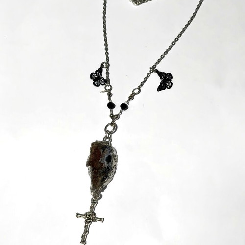 Necklace with Real Crystal Steel Chain like new, black and silver