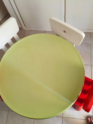 IKEA Children's Table and 4 Chairs used, round, colorful plastic